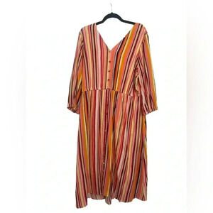 Vintage‎ Lane Bryant Retro Pinstripe Dress Button Detail Bright Stripe Size 18